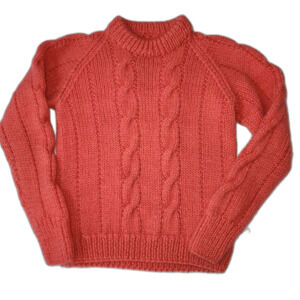 Vintage Women's Coral Cable Knit Wool Fishermans Sweater XS